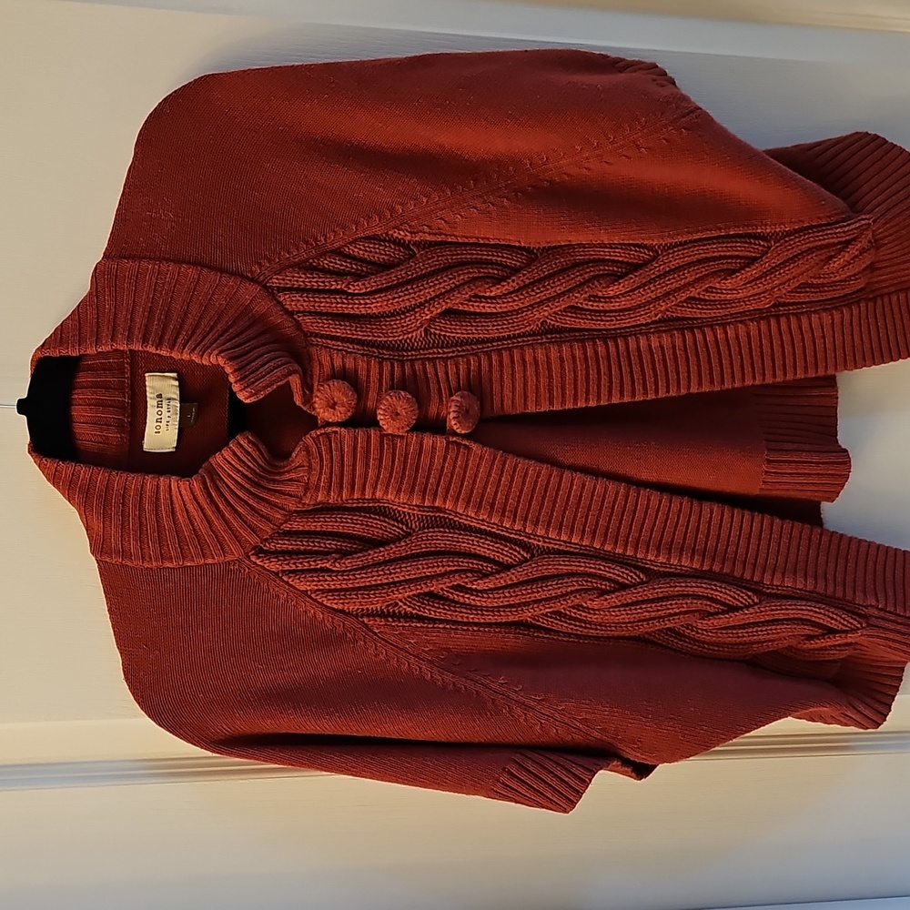 Sonoma Orange/ Brick Cable Knit Cardigan - Picture 2 of 6